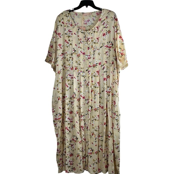 LA CERA NWT Women's Dress 3X Plus Size Cotton Short Sleeves Pocket Yellow Floral - Picture 1 of 10